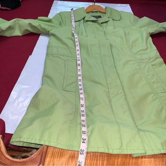 Eddie Bauer Lime GREEN TRENCH Coat HIDDEN BUTTONS Jacket lined Pockets 0373 LRG - Picture 8 of 16